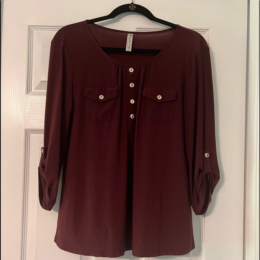 Burgandy 3/4 sleeve womens Large shirt
